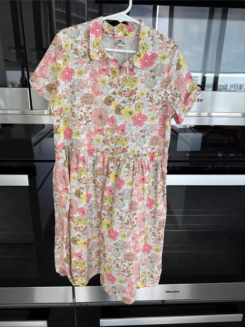 Bonton Coral Pink and Yellow Floral Cotton Dress